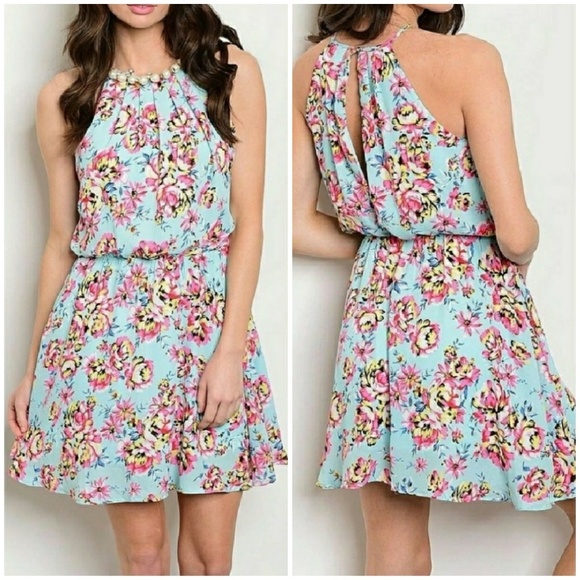 NWT | Floral Print and Pearl Mini Dress - Picture 2 of 8